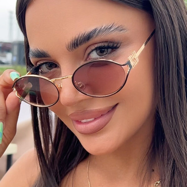 Hot Selling Classic UV400 Sun Glasses Luxury Ladies Shades Fashion Designer Oval Gold Small Metal Frame Sunglasses for Women - Image 2