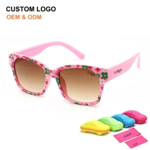 New Design Colorful Cute Flower Pattern Frame Children Girls Sunglasses Fashion UV400 Square Kids Sun Glasses for Traveling