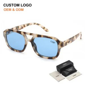 Hot Selling Square Frame Sun Glasses UV400 Double Bridge Sunglasses for Women Men Wholesale Custom Logo Fashion Trendy Shades