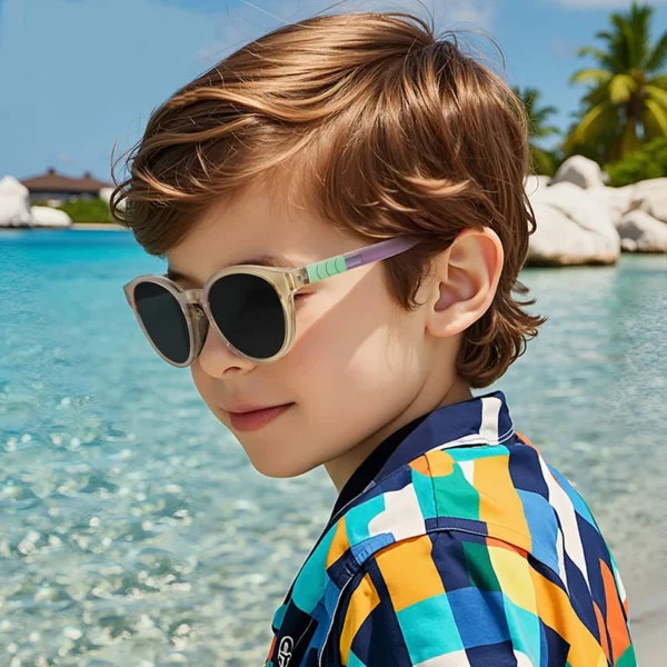 2025 Wholesale Children's Fashion Round Frame Shades Collision Color Splicing TR90 Polarized Kids Sun Glasses With High Quality - Image 2