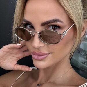 Hot Selling Classic UV400 Sun Glasses Luxury Ladies Shades Fashion Designer Oval Gold Small Metal Frame Sunglasses for Women