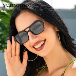 New Trending Double Bridge Pilot Style Unisex Mens Square Sunglasses