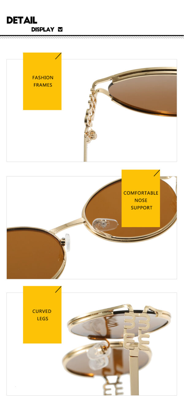 Hot Selling Classic UV400 Sun Glasses Luxury Ladies Shades Fashion Designer Oval Gold Small Metal Frame Sunglasses for Women - Image 6