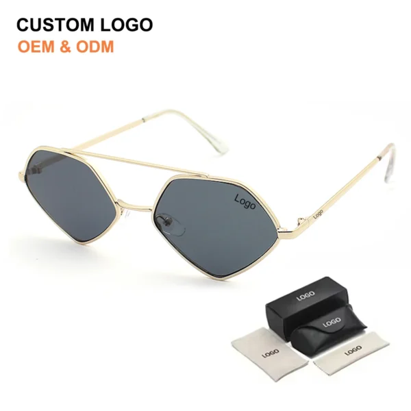 Fashion Designer Double Beam Pentagon Frame Metal Sunglasses Women Men Custom Logo Shades Unisex Sun Glasses Manufacturing