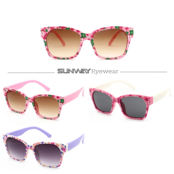 New Design Colorful Cute Flower Pattern Frame Children Girls Sunglasses Fashion UV400 Square Kids Sun Glasses for Traveling - Image 2